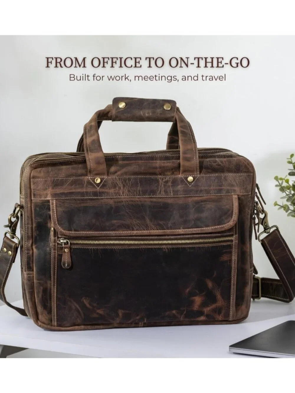 Men's Vintage Brown Genuine Leather Vintage Adjustable Strap Messenger Hand Bag
